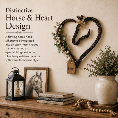 ✨Rustic Horse Heart Wall Decor with Greenery – Farmhouse Equestrian Home Accent