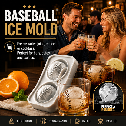 Baseball Ice Mold – Slow‐Melting Silicone Sphere Tray for Whiskey, Cocktails & More ⚾🧊