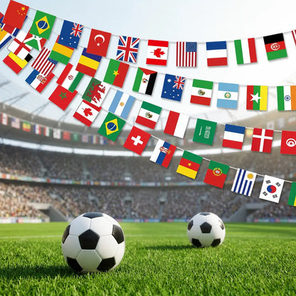 48 Country World Flags Banner, Waterproof Polyester Bunting for Soccer Watch Parties & Outdoor Decor