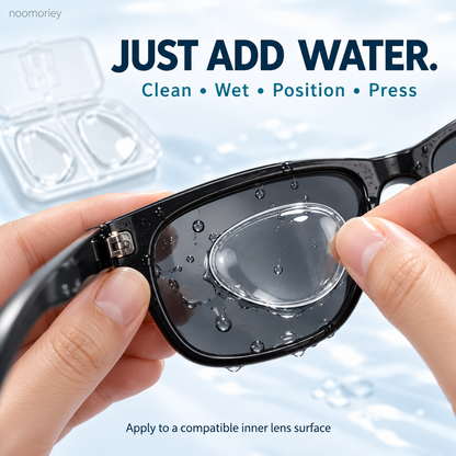 Reusable Stick-On Distance Lenses for Sunglasses – Water-Activated, No Glue & Easy to Remove