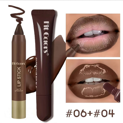 Matte Lip Liner & Moisturizing Lip Oil Set – Hydrating Nude Glossy Lip Kit