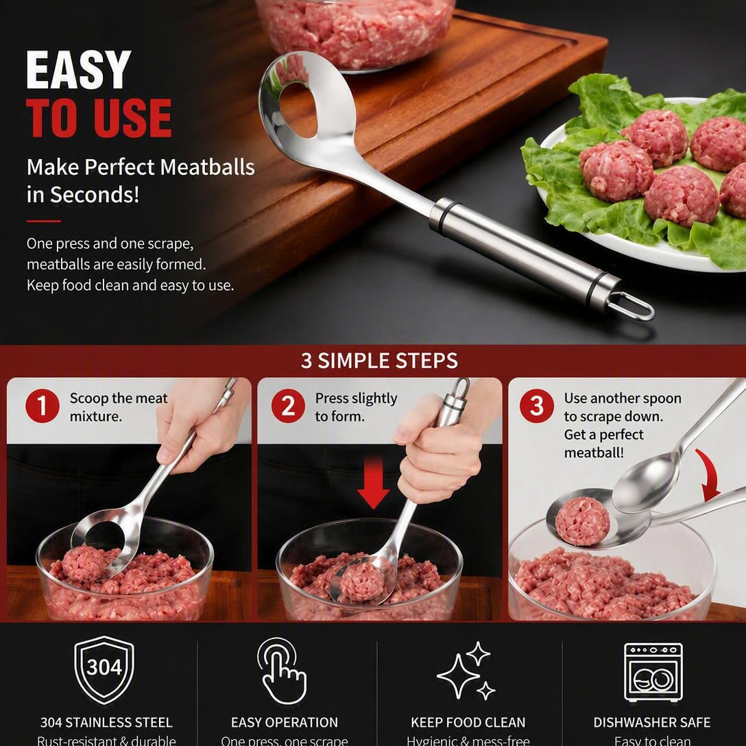 304 Stainless Steel Meatball Scoop Ball Maker – Easy Kitchen Tool for Meatballs, Fish Balls & Dough