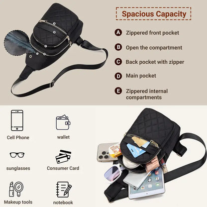 Women's Solid Color Quilted Waterproof Belt Bag - Adjustable Strap, Large Capacity, Matching Multiple Pockets