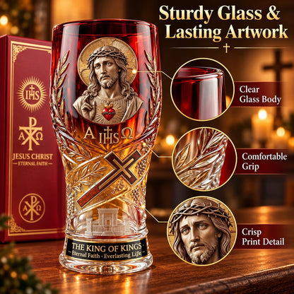 ❤️‍🔥Jesus Christ King of Kings Pint Glass – 16 oz Christian Faith Drinkware & Inspirational Gift