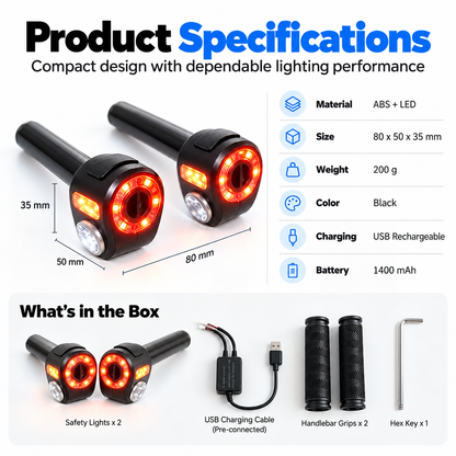 🚴Bike Bar-End Safety Lights (Pair) | USB Rechargeable, Front & Rear Visibility, Hidden Mount