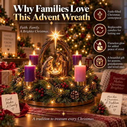 🔥50% OFF✨✝️ Lighted Nativity Advent Wreath – A Sacred 4-Week Christmas Tradition🕯️