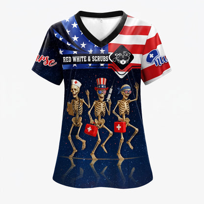Funny Nurse Skeleton 4th of July Shirt – Patriotic Scrub Life Tee for RN CNA LPN