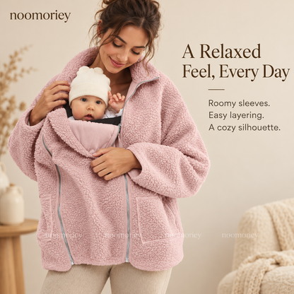 🤍 Cozy 2-in-1 Sherpa Babywearing Jacket – Soft & Warm Fleece Mom and Baby Coat