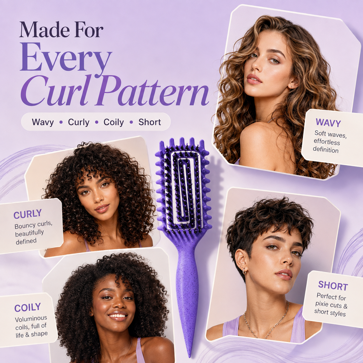 🌀 Defined Curl & Volume Styling Hair Brush – 3-Side Clumping & Detangling Brush ✨
