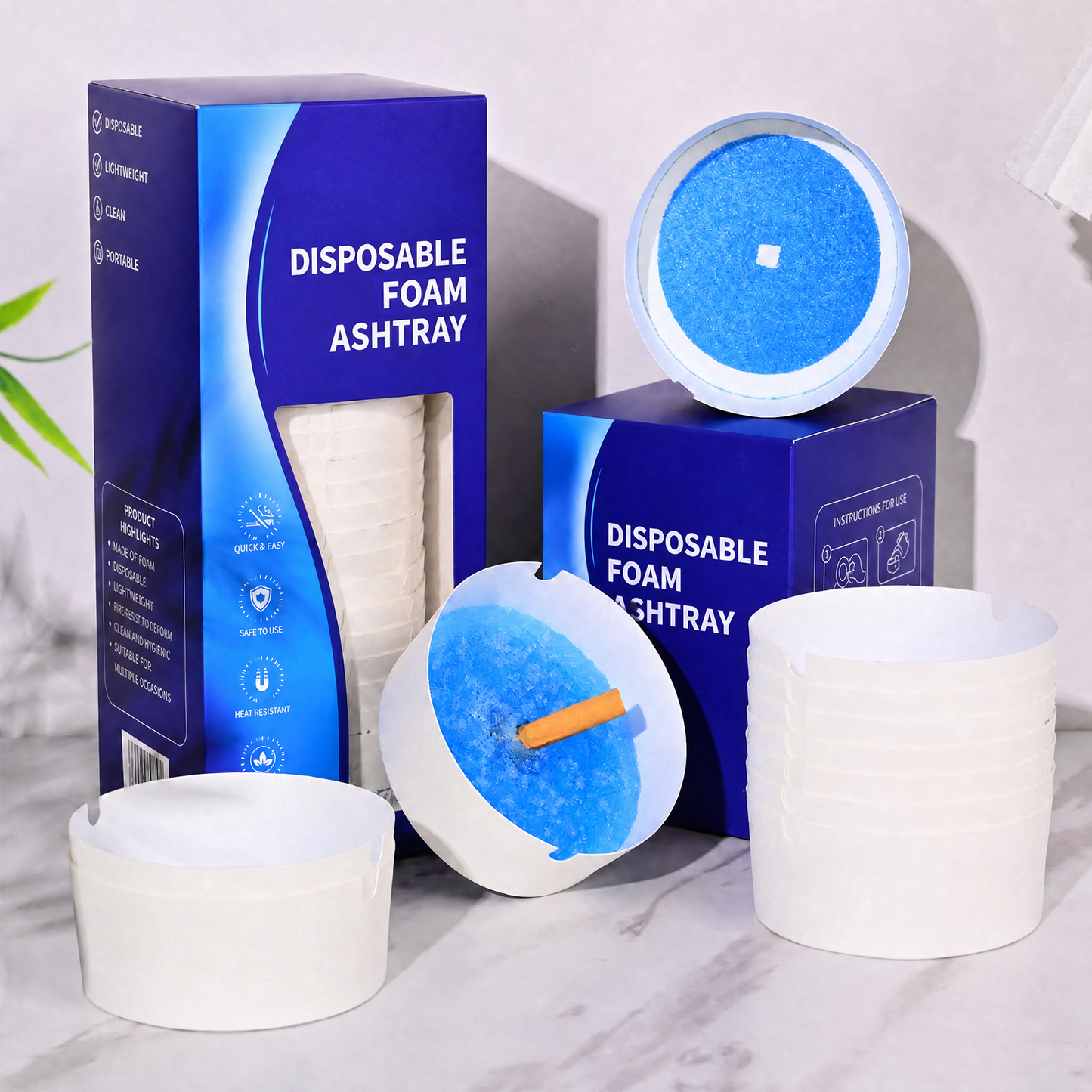 Disposable Ashtray 25-Pack, Portable & Eco-Friendly Paper Ashtrays with Deodorizing Smokeless Gel, for Indoor Outdoor Use, Travel, Car Cup Holder, Parties and Camping