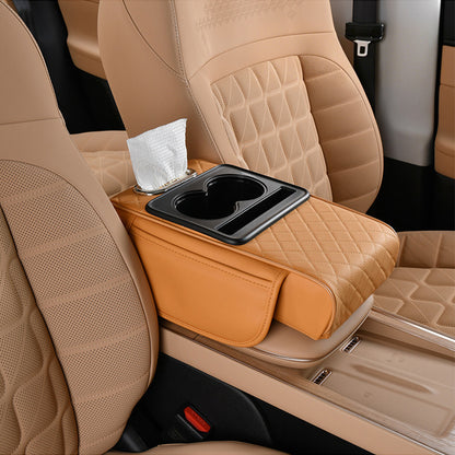 🚗 Car Console Organizer – PU Leather Armrest, Side Storage, Cup Holder