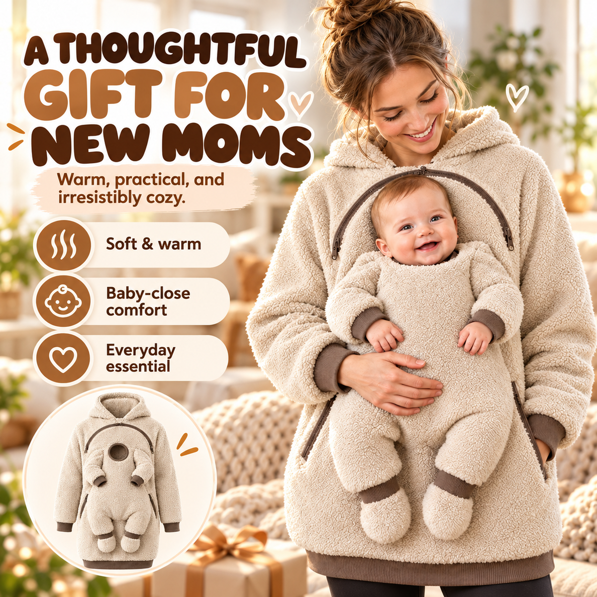 🧸 Cozy Baby Carry Hoodie – Soft Sherpa Warmth for Mom & Baby
