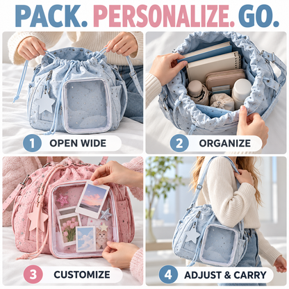Star Print Multi-Compartment Shoulder Bag