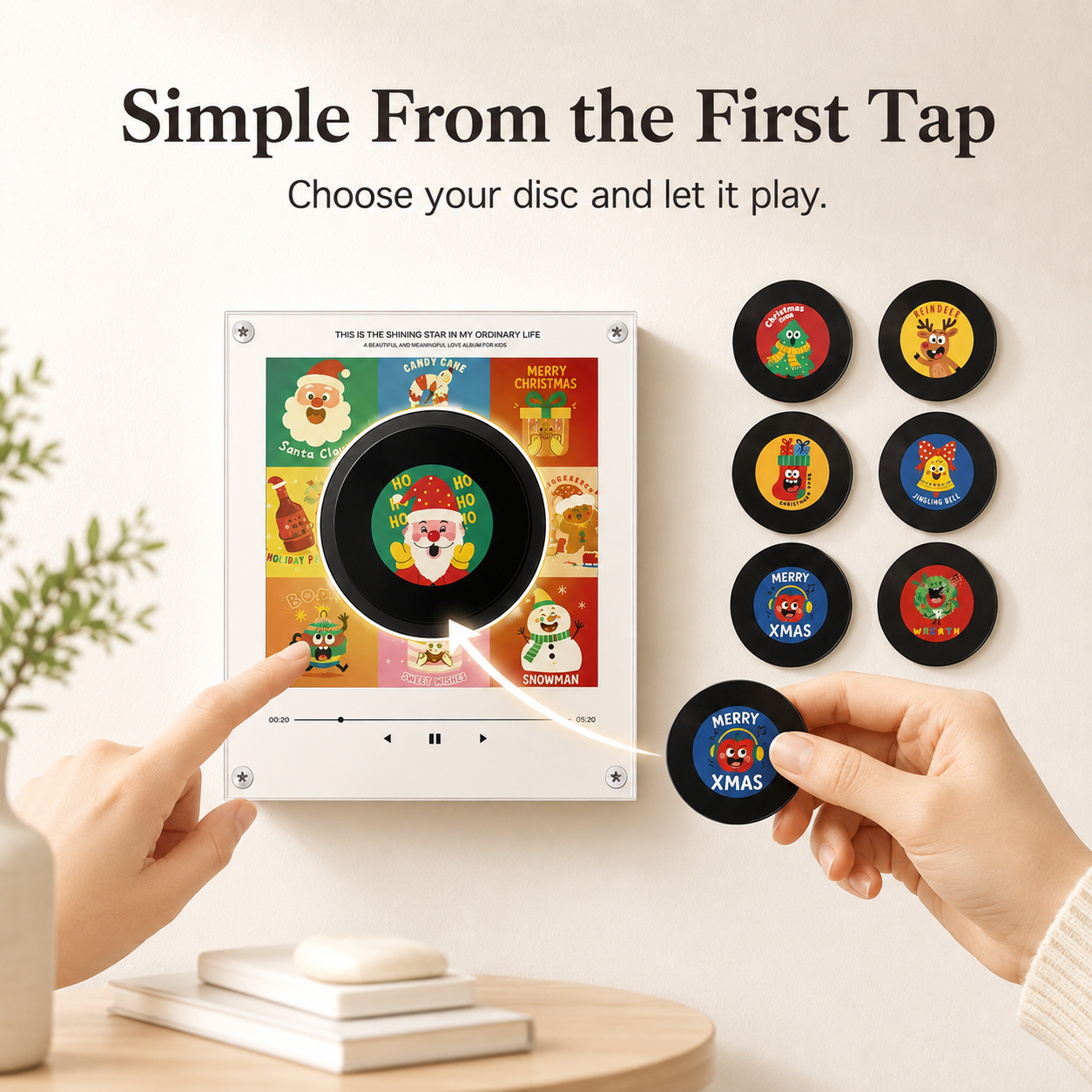 🎵 Magnetic NFC Acrylic Music Player with 9 Mini Vinyl Discs ✨