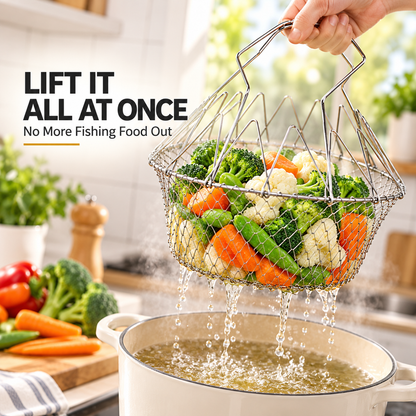 🔥Limited-Time 49% OFF – Foldable Stainless Steel Frying Basket & Colander ✨