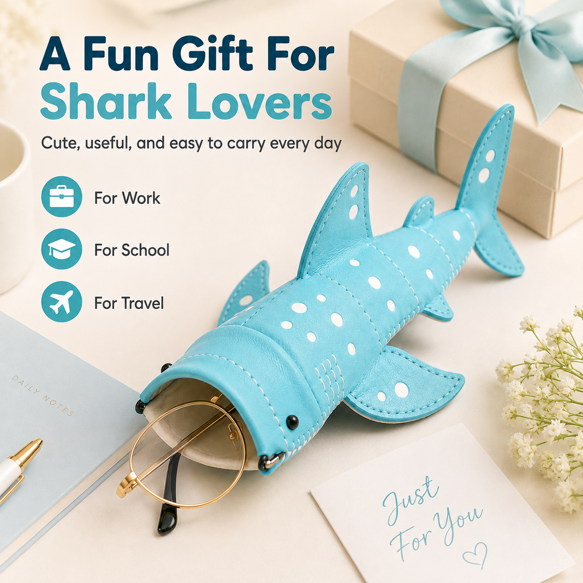 ✨🦈 Cute Whale Shark Wide-Mouth Glasses Case – Clip-On Eyewear & Essentials Pouch ✨