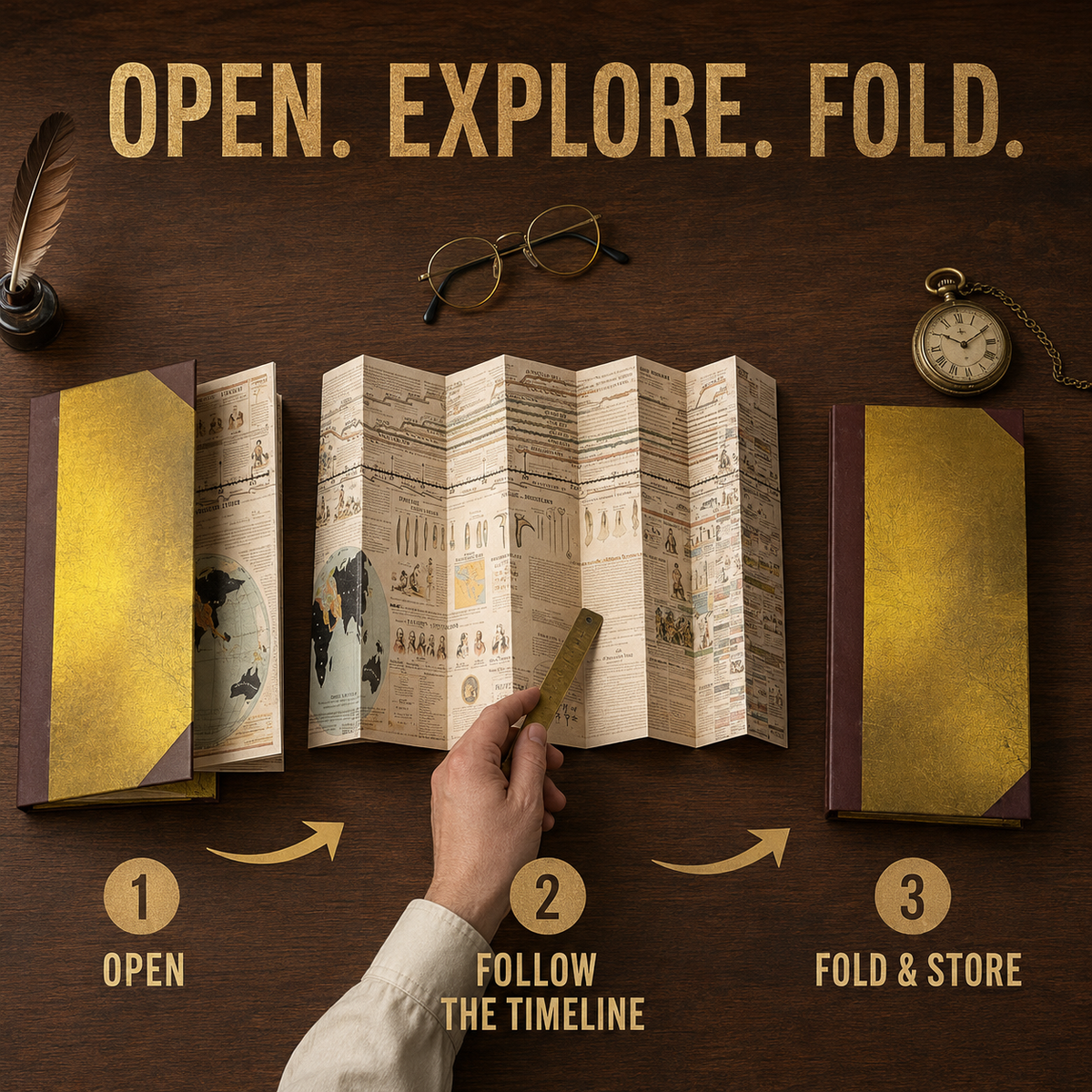 Adams' Time Chart: Vintage Hardcover World History Timeline Map Book