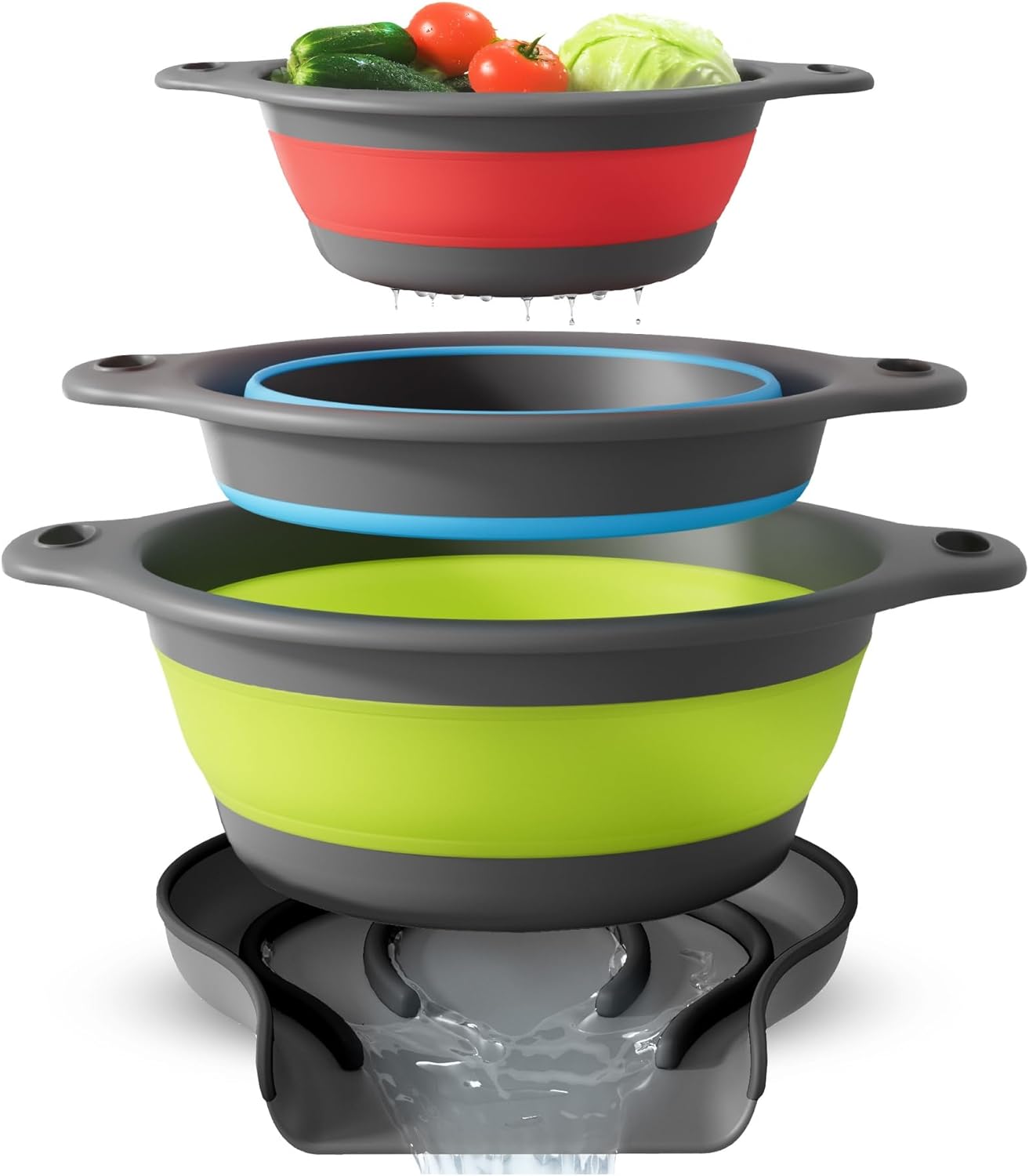 Collapsible Colanders with Self-Draining Base (4PC Set)