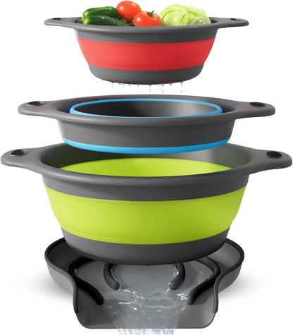 Collapsible Colanders with Self-Draining Base (4PC Set)