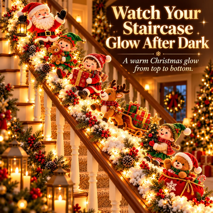 🎅 Santa’s Staircase Workshop – Lighted 6-Piece Christmas Stair Railing Decor 🎄