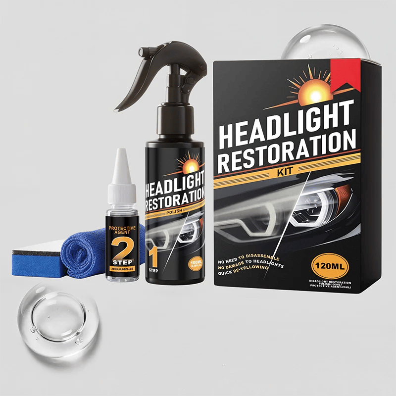 Headlight Restorer Kit – 2-Step Cleaner & UV Shield | Removes Yellow Haze, Restores Clarity