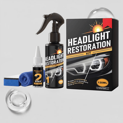 Headlight Restorer Kit – 2-Step Cleaner & UV Shield | Removes Yellow Haze, Restores Clarity