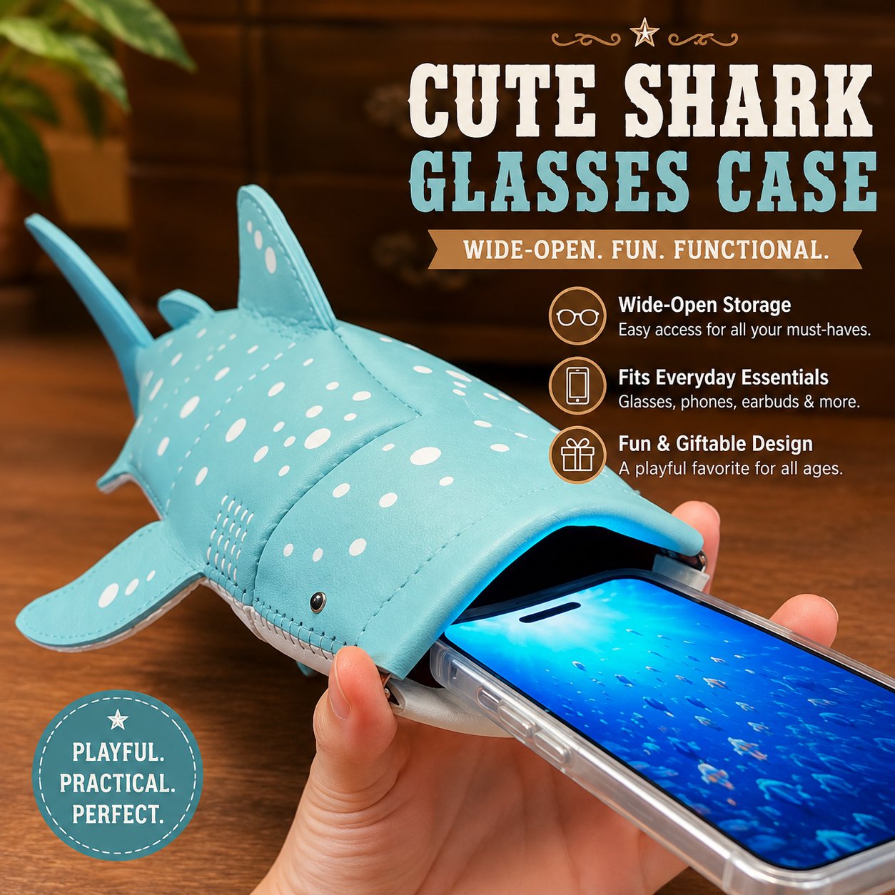 🦈🌊Cute Whale Shark Shaped Pouch | Novelty PU Leather Glasses & Small Essentials Storage Bag 🌊