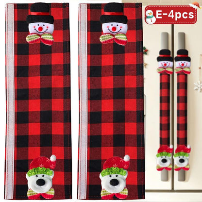 Plush Christmas Refrigerator Door Handle Covers - Red and Black Plaid Wraps🎄