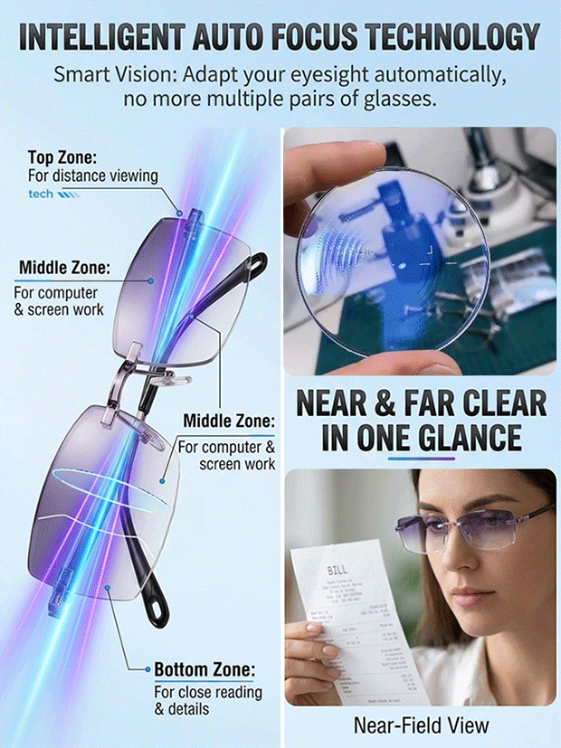 Rediscover Clear Vision  –   Smart Zoom Diamond-Cut Reading Glasses