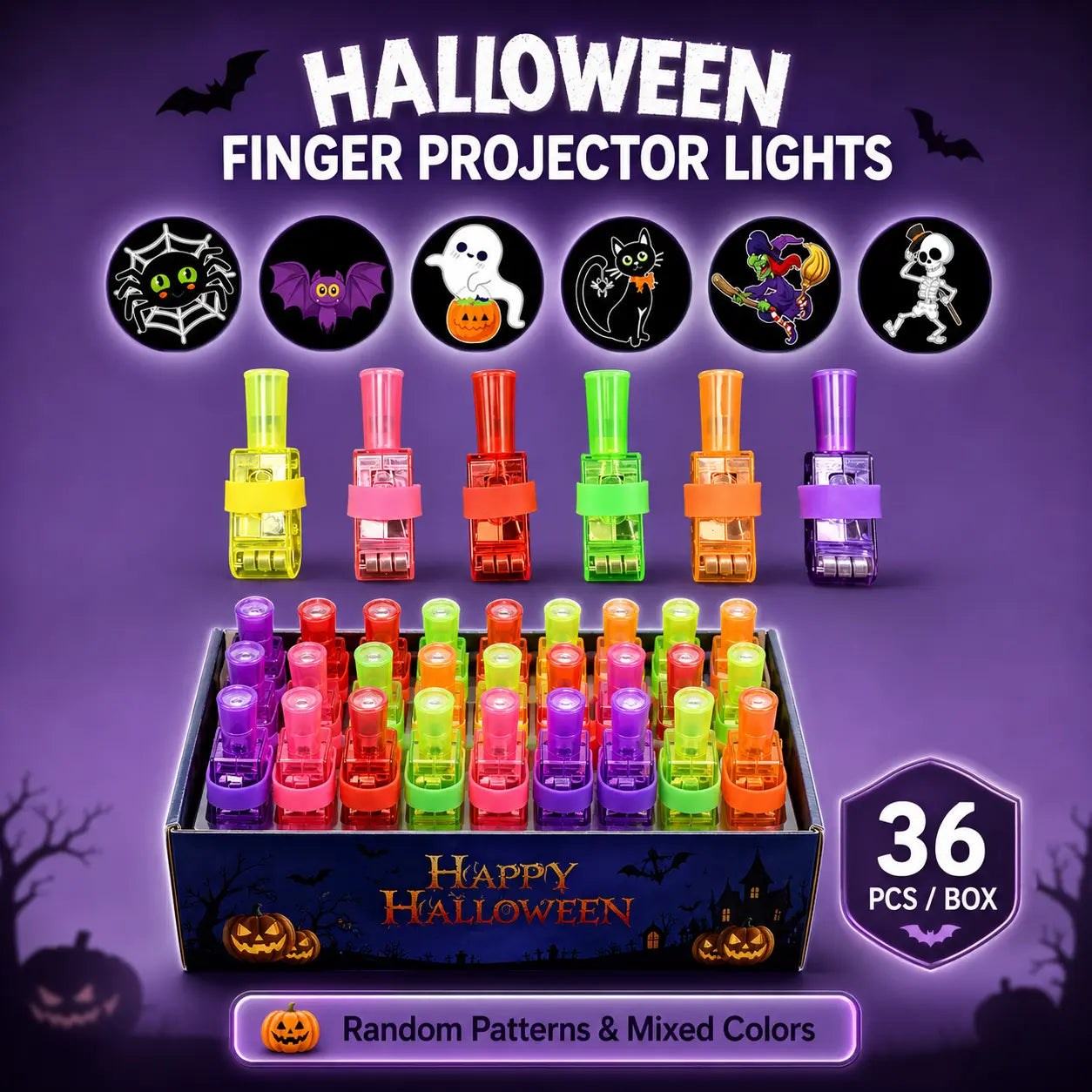 Halloween Finger Projector Rings – 36 PCS LED Light-Up Party Favors | Family Fun, Friend Gatherings & Trick-or-Treat