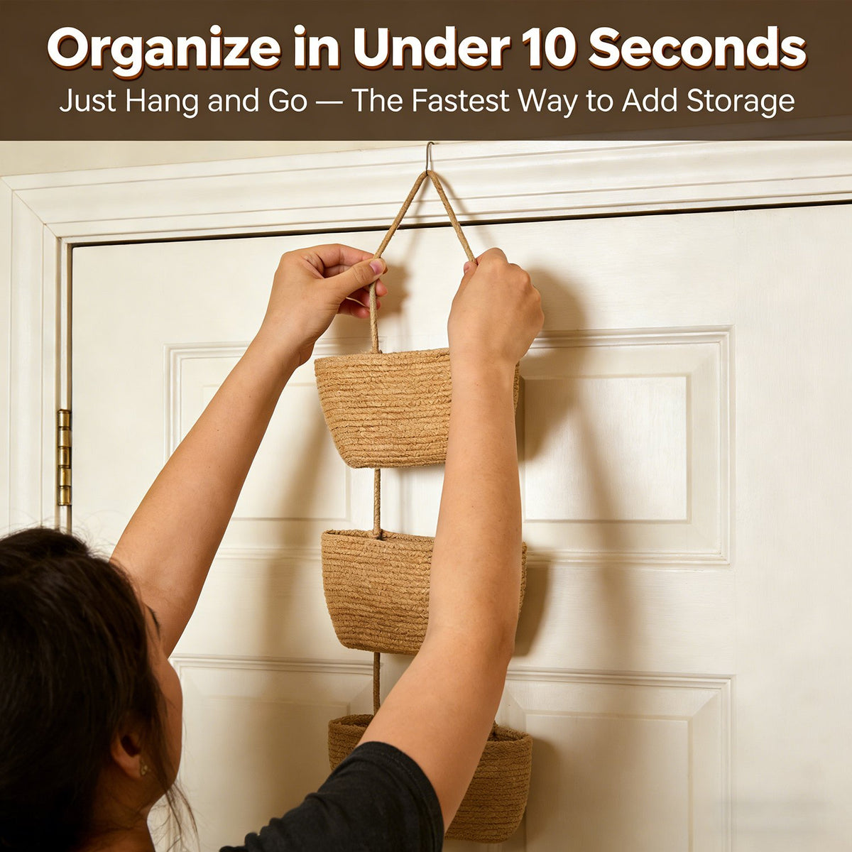 🧺Woven cotton 3-Tier Over the Door Basket, Wall-Mounted Jute Storage Organizer🔥