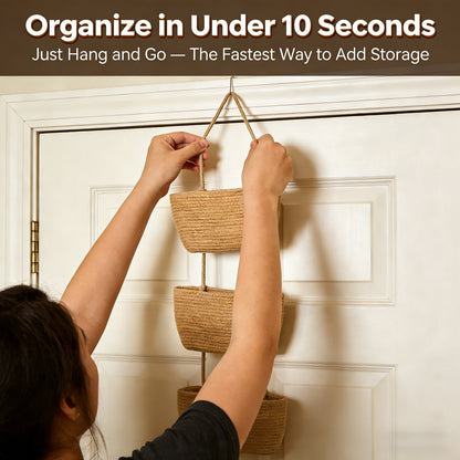 🧺Woven cotton 3-Tier Over the Door Basket, Wall-Mounted Jute Storage Organizer🔥