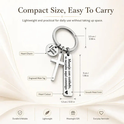 Keychain with Cross and 'I Love You' Charm