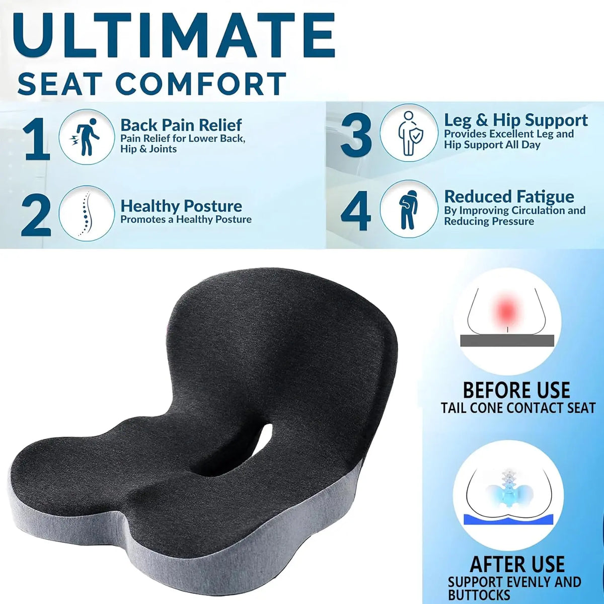 🪑 Limited-Time Sale Non-Slip Memory Foam Seat Cushion – Deep Comfort with Removable Washable Cover