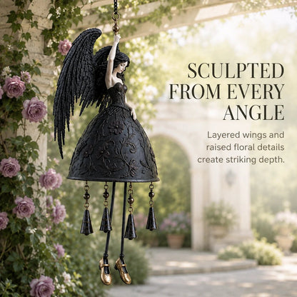 🖤 Dark Angel Gothic Wind Chime | Dramatic Black-Wing Garden Accent with Gentle Chimes for Porches, Patios, Balconies & Year-Round Gothic Décor 🪽