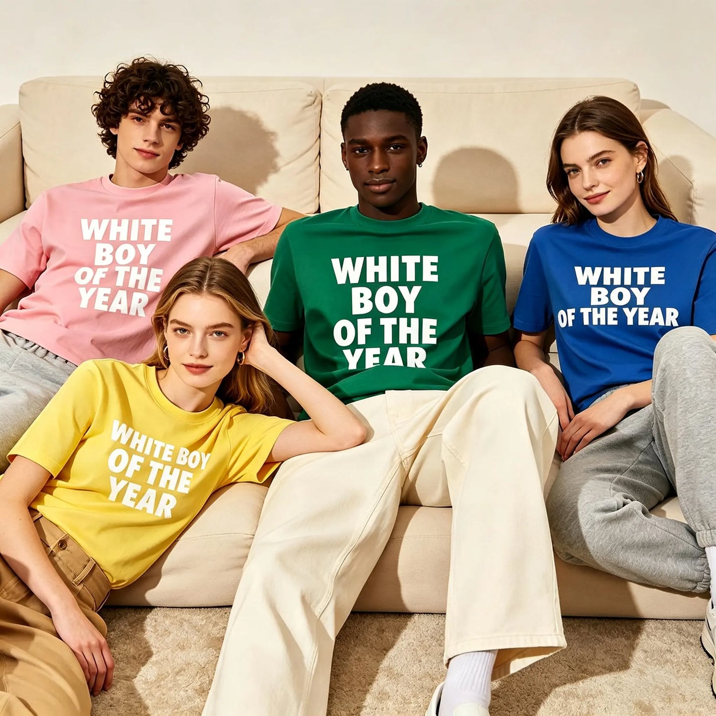 Men's "White Boy Of The Year" Oversized Round Neck Short Sleeve 100% Cotton Funny Graphic Viral Meme T-Shirt - Casual Trending Clothes Menswear (S-XXXXXL) for Pairing with Cargo Pants Crewneck