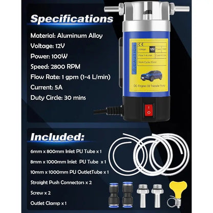 12V 100W Efficient Powerful Self-Priming Oil Pump, 30min Continuous Car Tool for Engine Oil Change, Electric Fluid Transfer for Gear/Transmission Fluid Removal, Efficient Pump,toolupgrade