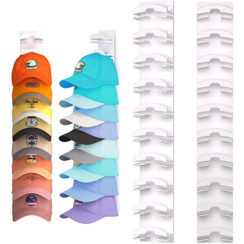 【SummerVibes】2 Hat Organizer Wall Mounted Baseball Cap Rack Black or White Adhesive Mount Holds 18 Hats for Closet Door Bedroom Easy Access Display Installation