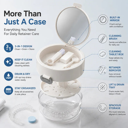 ✨ Portable 3-in-1 Retainer Cleaner Case | Clean, Drain, Dry & Store Aligners, Mouth Guards and Dentures in One Compact Organizer