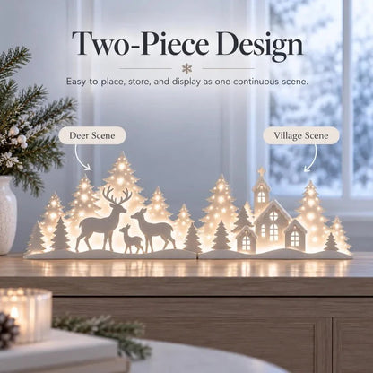 🔥🦌 LED Christmas Deer & Village Window Decor | 2-Piece Lighted Scene