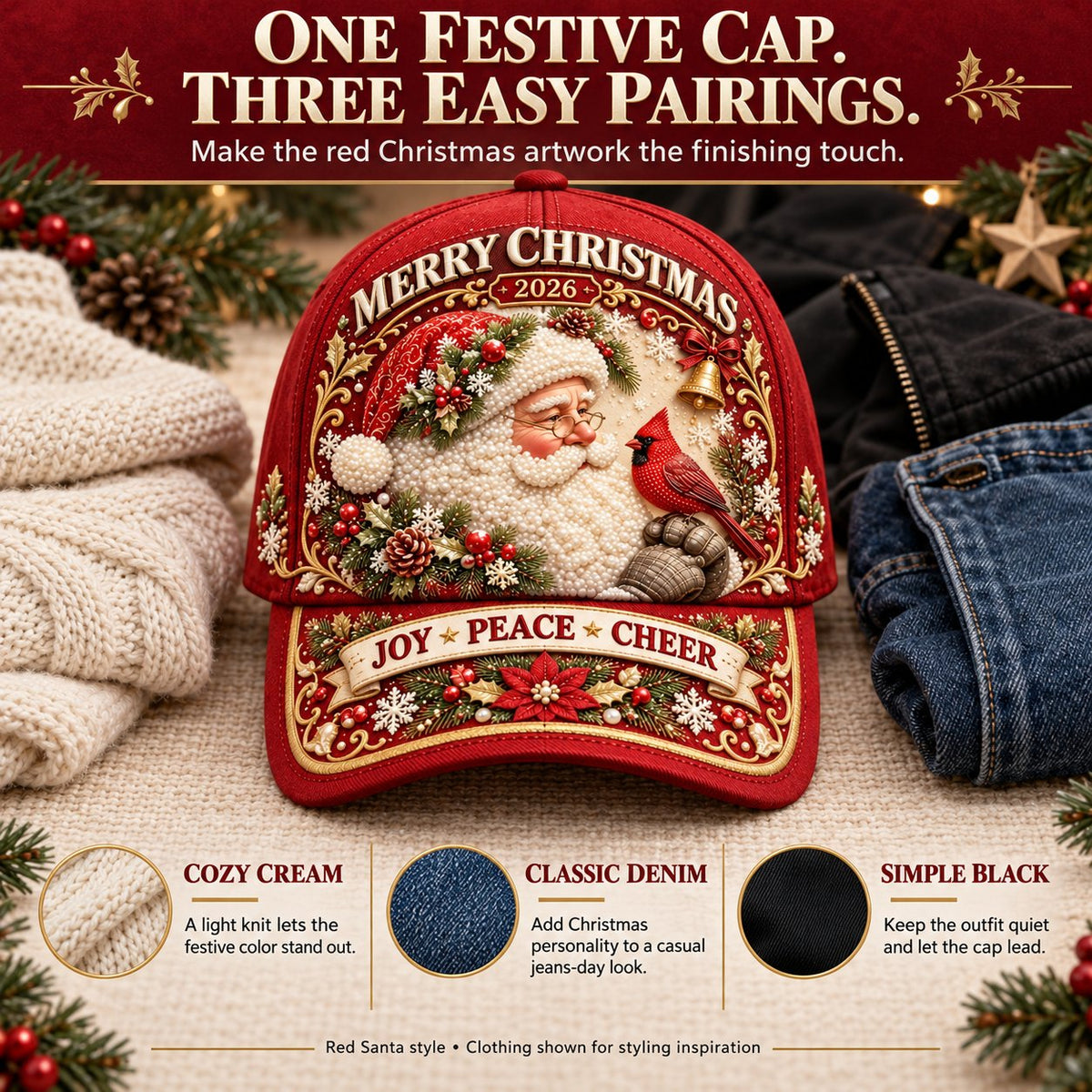 ⏳ Last Day 49% OFF – 🧢🎄 Premium Christmas Embroidered Baseball Cap | Festive Design, Adjustable Fit & Holiday Comfort