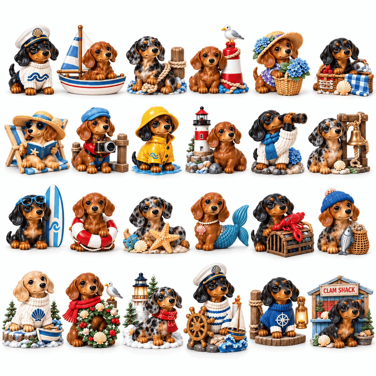 🐶 24 Days of Dachshund Coastal Christmas – Hand-Painted Miniature Dog Advent Calendar 🎄