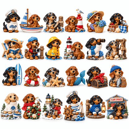 🐶 24 Days of Dachshund Coastal Christmas – Hand-Painted Miniature Dog Advent Calendar 🎄