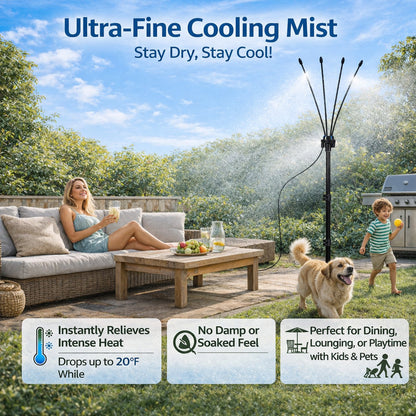 🌡 Portable Misting System: Drop your patio temperature by 20°F instantly without using a single watt of electricity. 🌬️