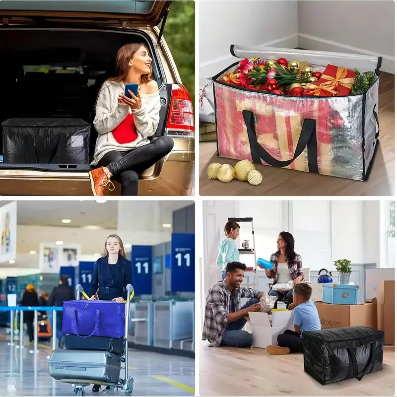 Moving Bags, Collapsible Zippered Storage Bags with Handles, Waterproof Foldable Organizers