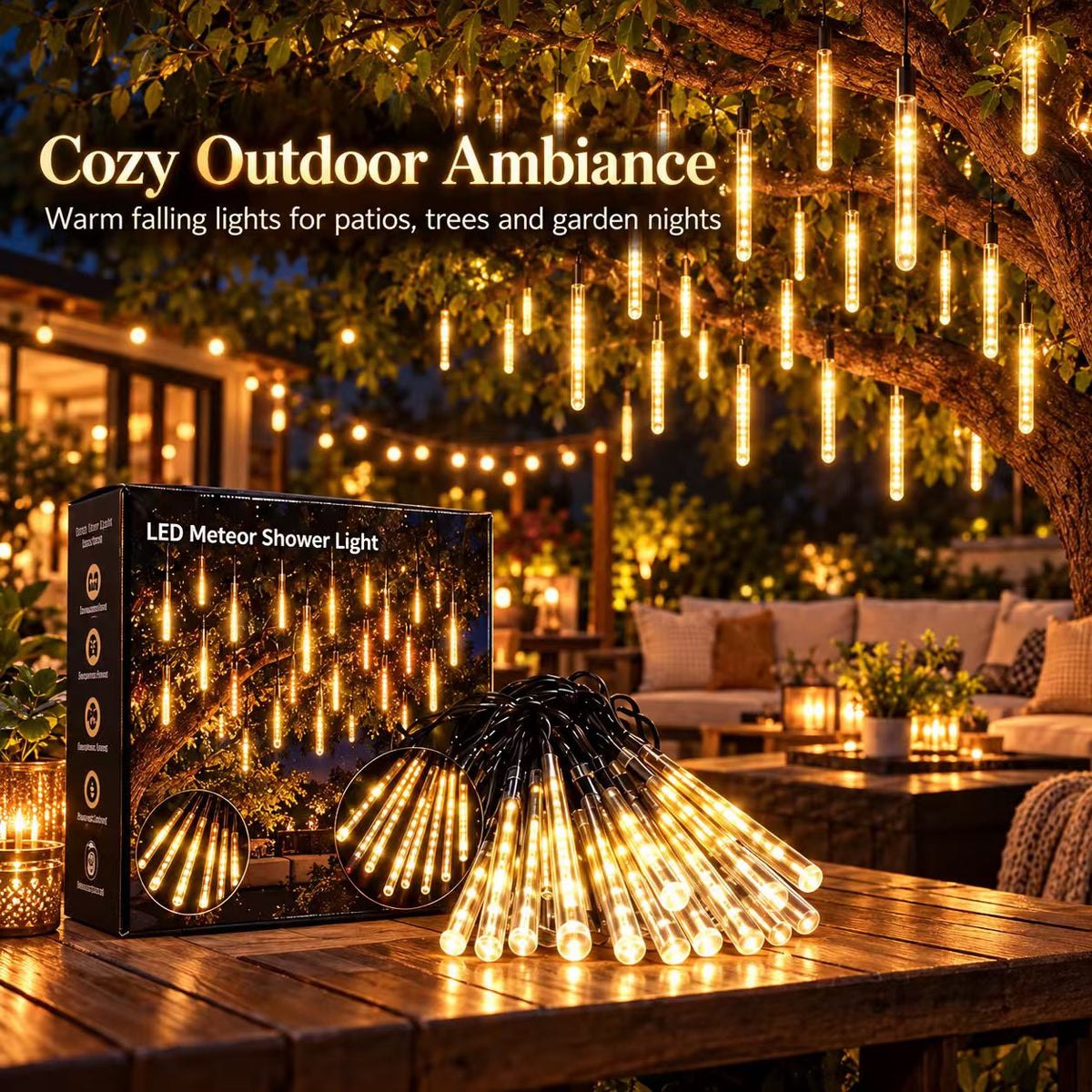 ✨ LED Meteor Shower Lights – Waterproof Falling Rain Christmas Lights for Indoor & Outdoor Decor