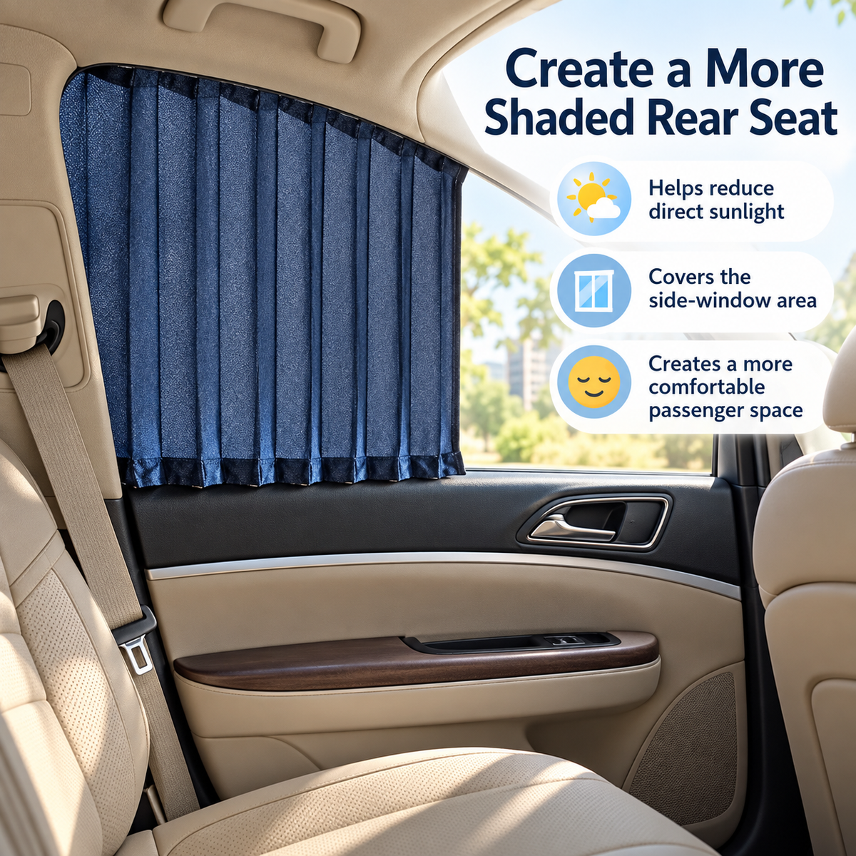 🚗 Pleated Car Window Sun Shade Curtains – Adjustable Rear Seat Privacy & Sun Protection
