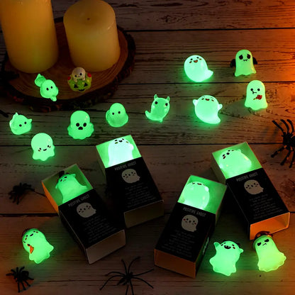 6 Sets Halloween Mini Ghost Figurines Glow in The Dark Resin Figures with Gift Boxes