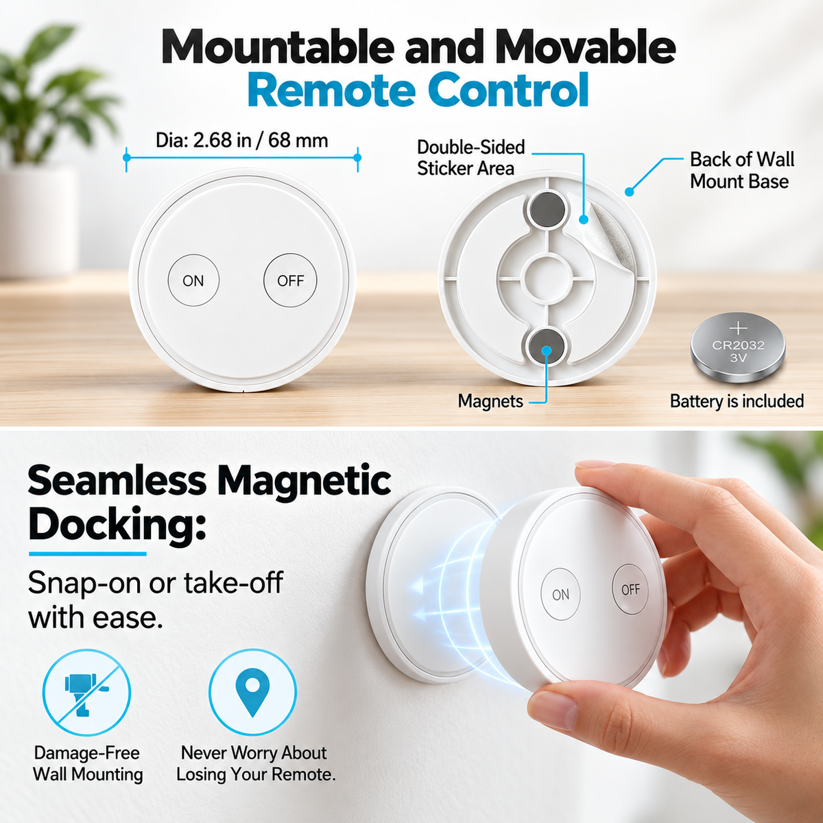 RF Wireless Remote Outlet – No App, No Wi-Fi, Magnetic ON/OFF Switch