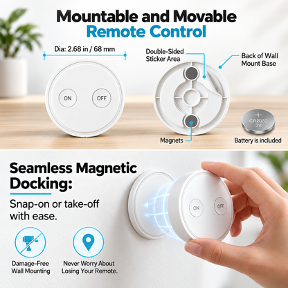 RF Wireless Remote Outlet – No App, No Wi-Fi, Magnetic ON/OFF Switch